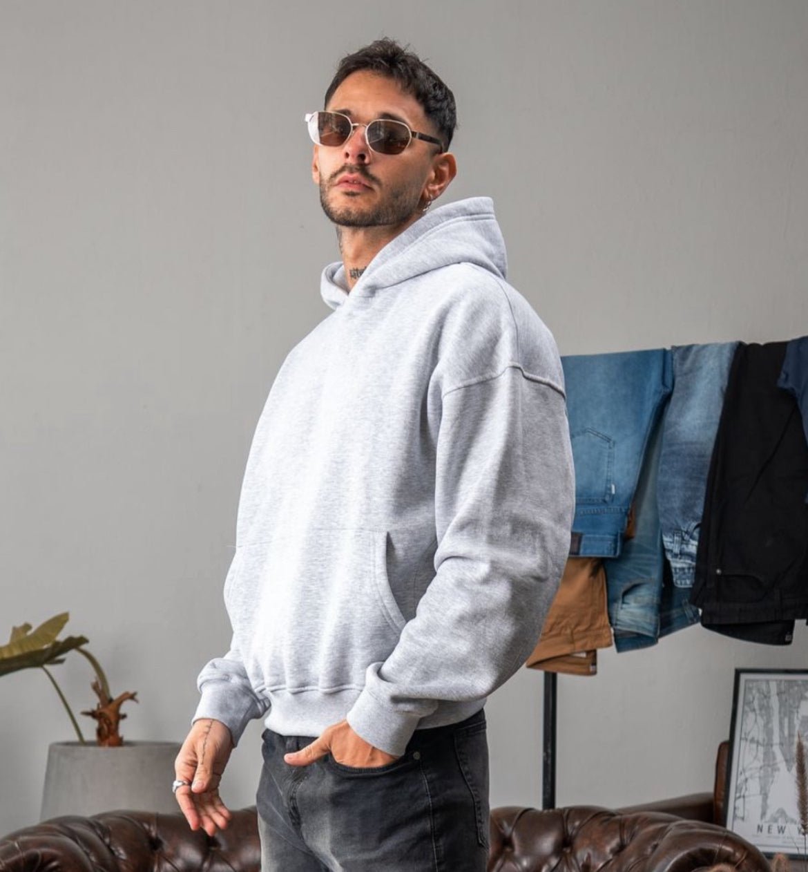 BUZO BOXY FIT GRIS MELANGE