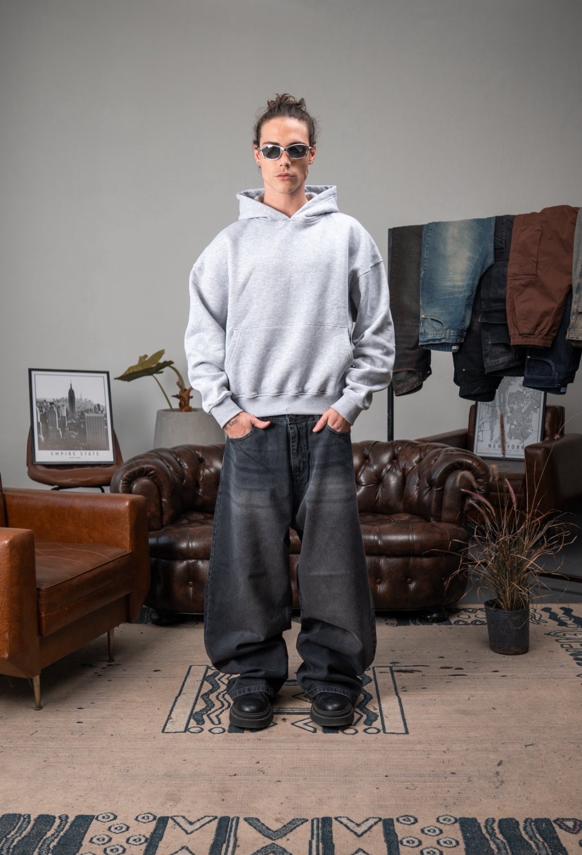 BUZO BOXY FIT GRIS MELANGE