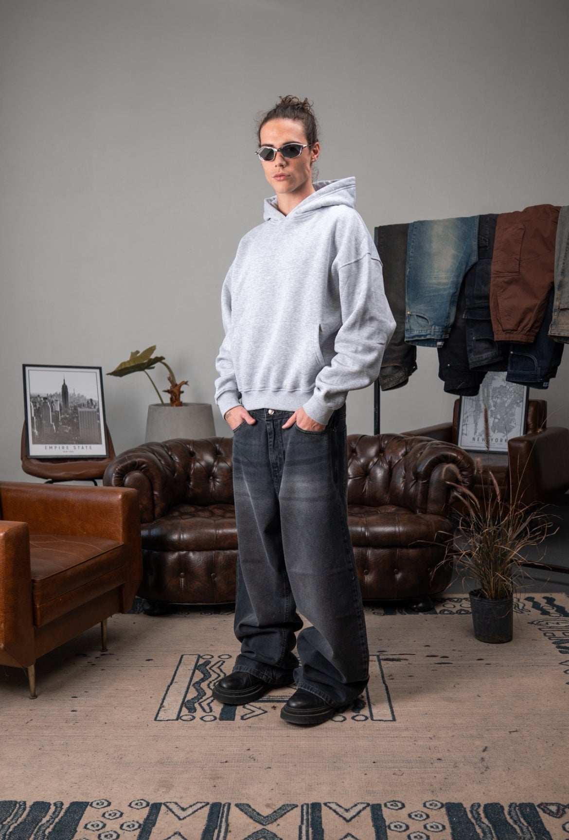 BUZO BOXY FIT GRIS MELANGE